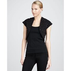 New Womens NWT 0 Erin Fetherston Bolero Shrug Black Crystals Crop Short Jacket